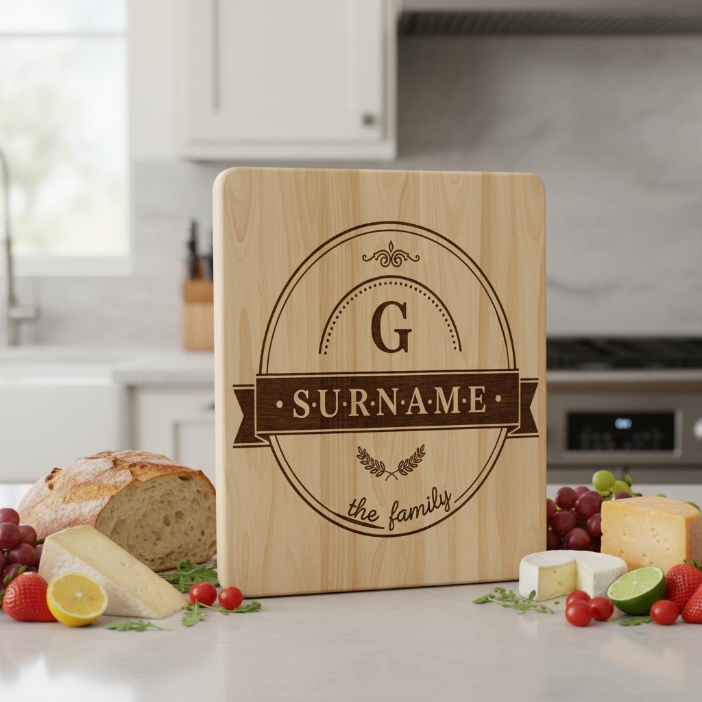 Family Crest Monogram Engraving File for Personalized Charcuterie Boards and Gifts