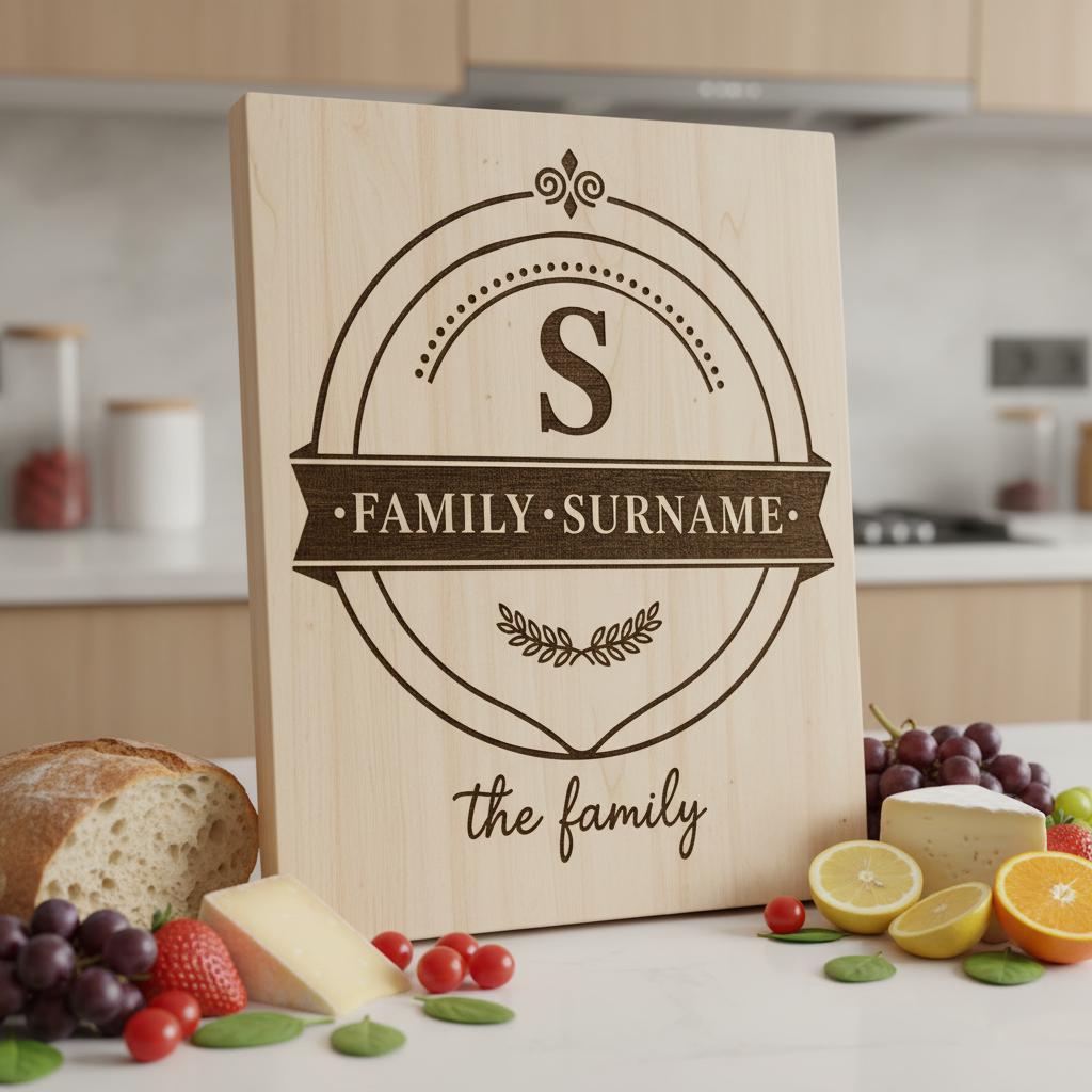 Family Crest Monogram Engraving File for Personalized Charcuterie Boards and Gifts