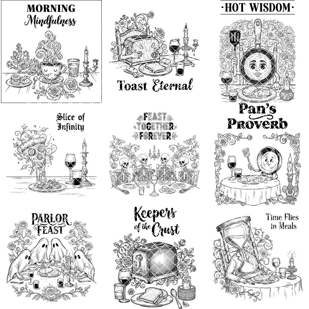 Diseños divertidos de tablas de embutidos, grabado caprichoso de verduras, decoración de cocina humorística. - Imagen 12
