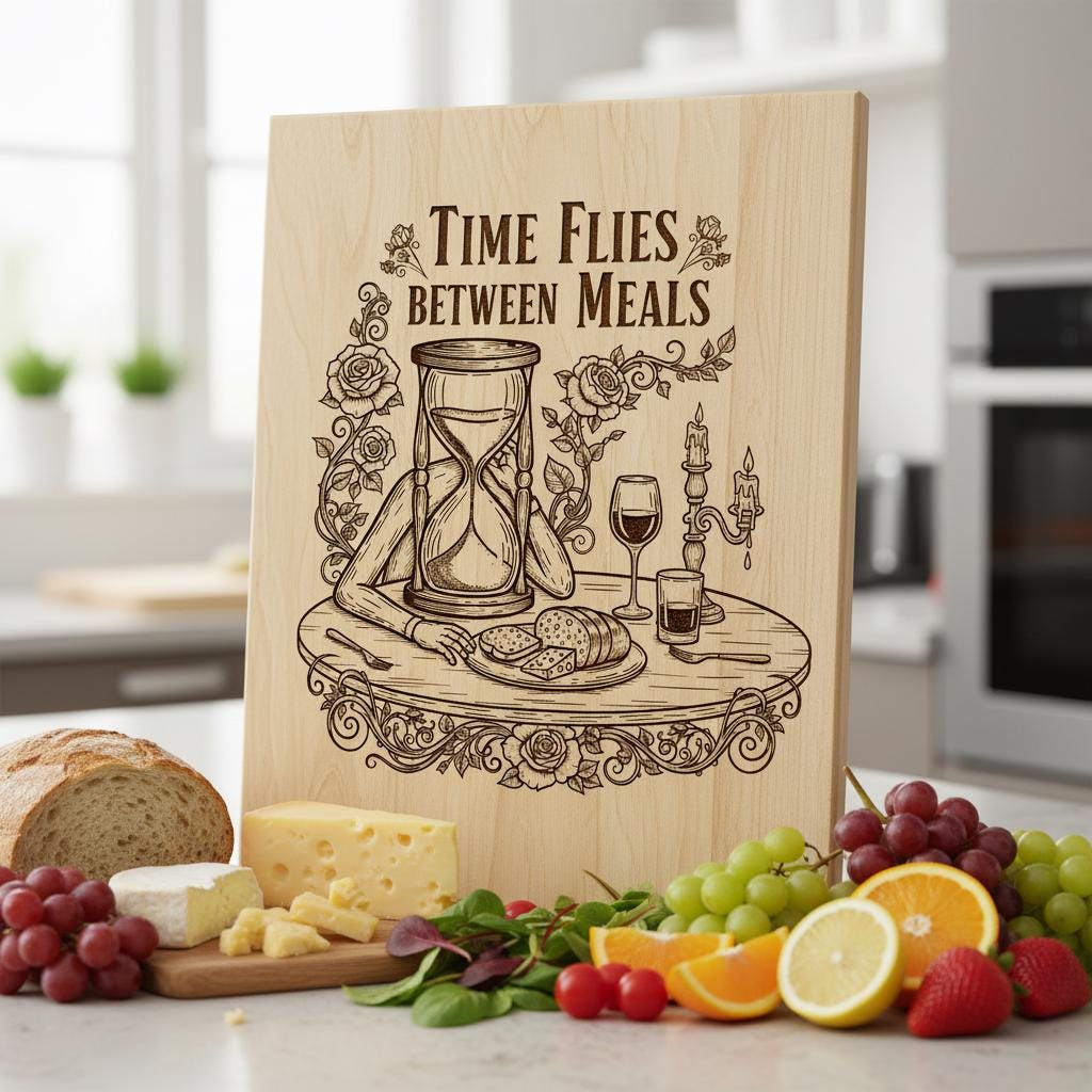 Diseños divertidos de tablas de embutidos, grabado caprichoso de verduras, decoración de cocina humorística. - Imagen 8
