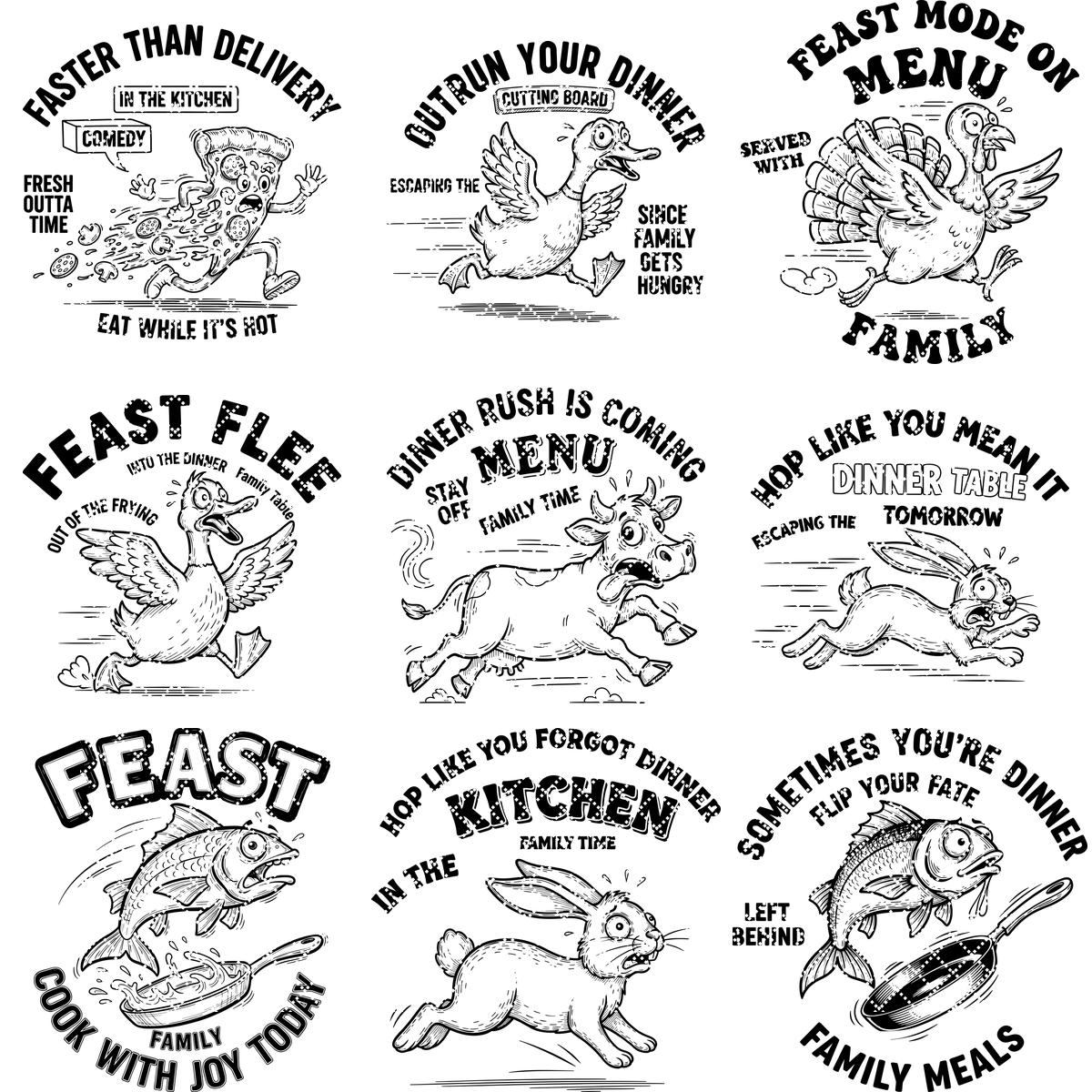 Funny Kitchen Engraving Bundle, Charcuterie Board Designs, Vintage Cartoon Humor