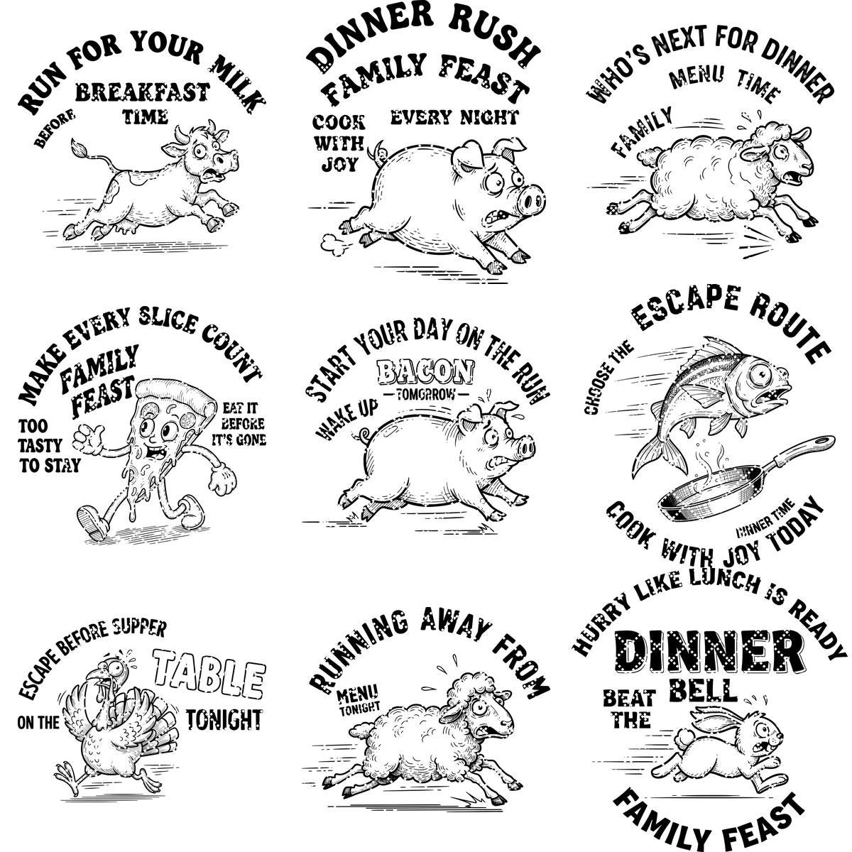 Funny Kitchen Engraving Bundle, Charcuterie Board Designs, Vintage Cartoon Humor