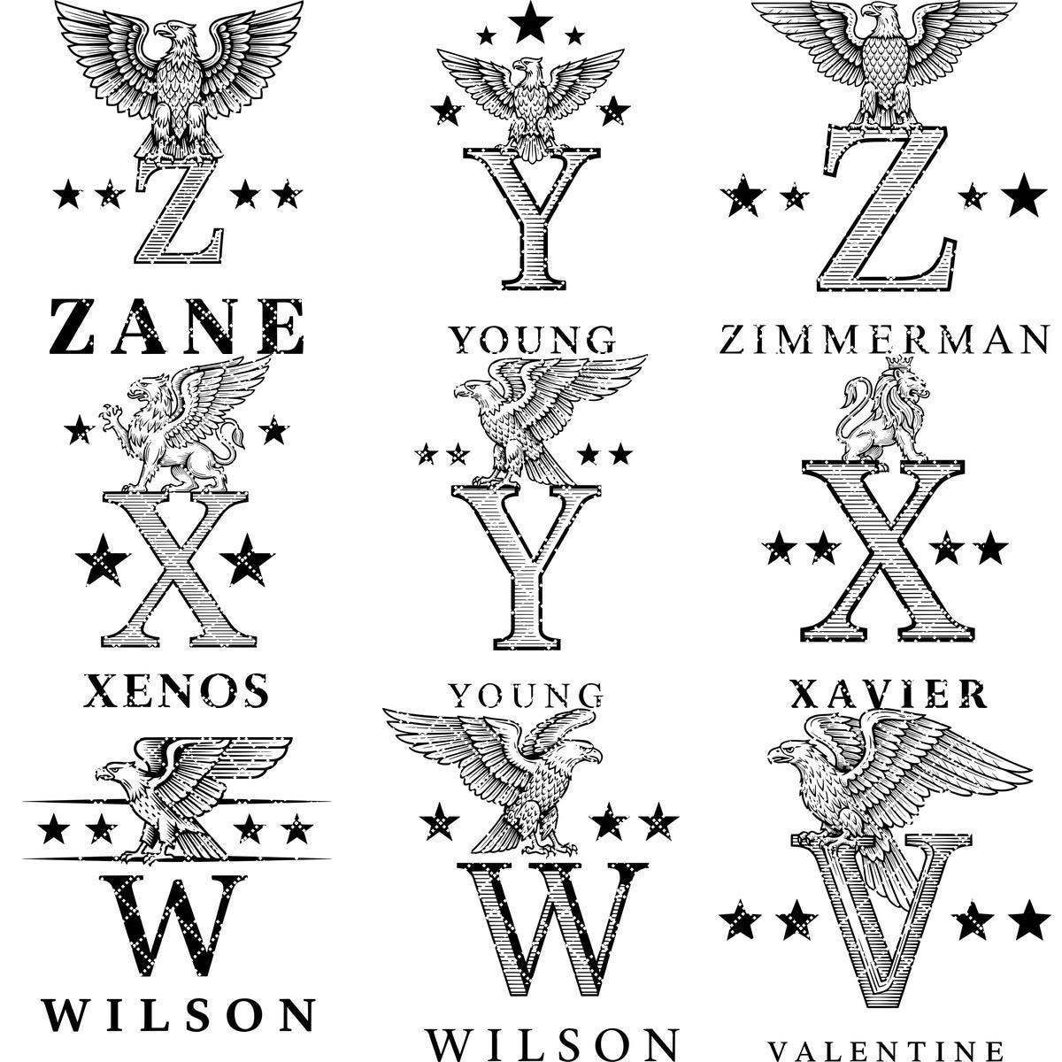 Heraldik Monogramm Alphabet Gravur Designs, Löwenwappen Familienname Dekor – Bild 10