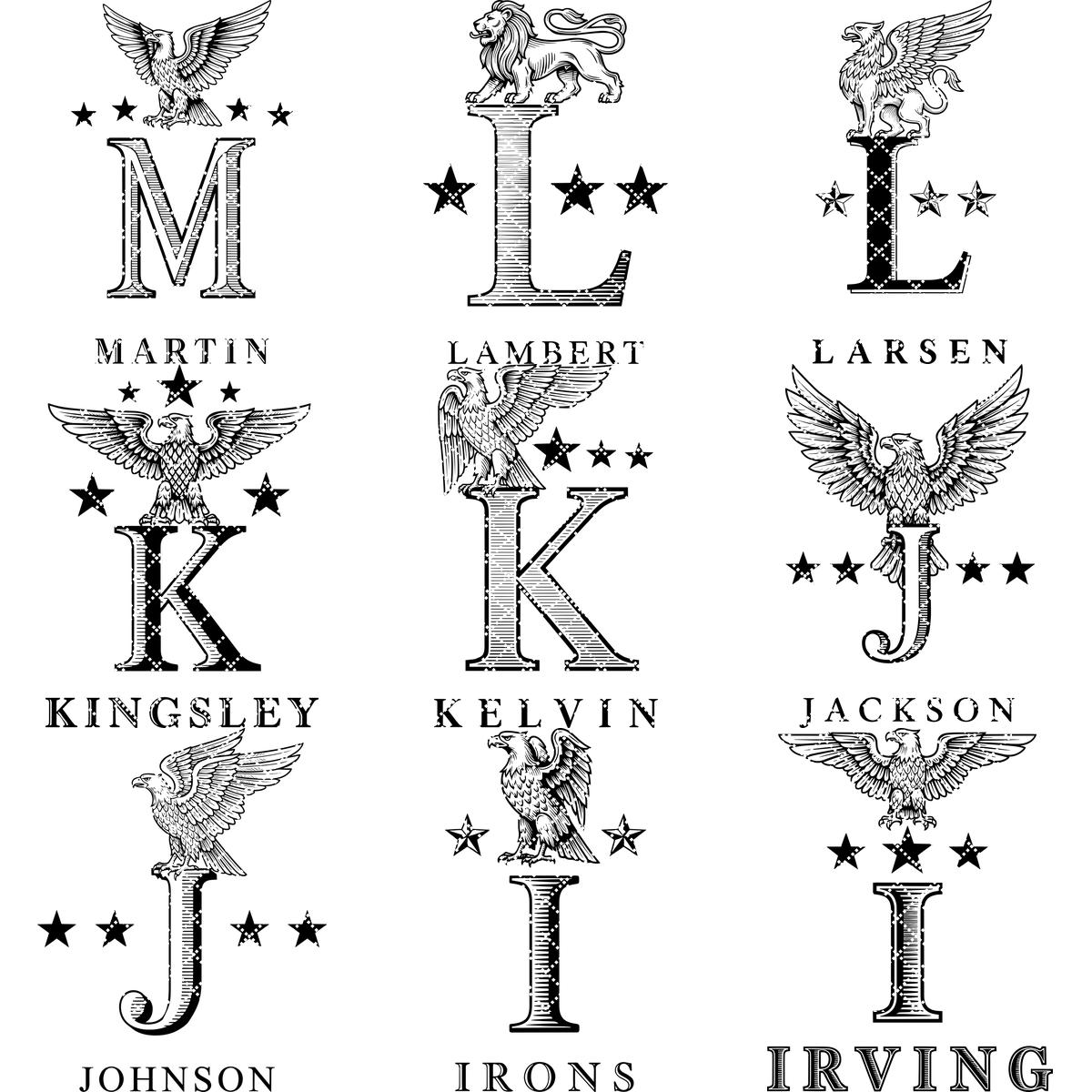 Heraldik Monogramm Alphabet Gravur Designs, Löwenwappen Familienname Dekor – Bild 13
