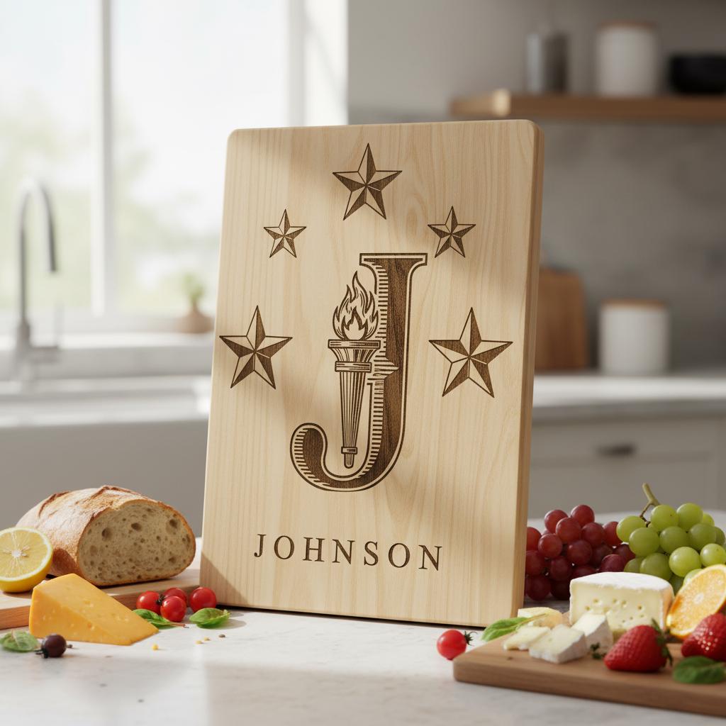 Set di alfabeti per incisione laser, design monogramma per taglieri da salumi con nome di famiglia - immagine 5