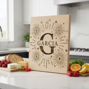 Laser Engraving Alphabet Designs for Personalized Charcuterie Boards Family Names