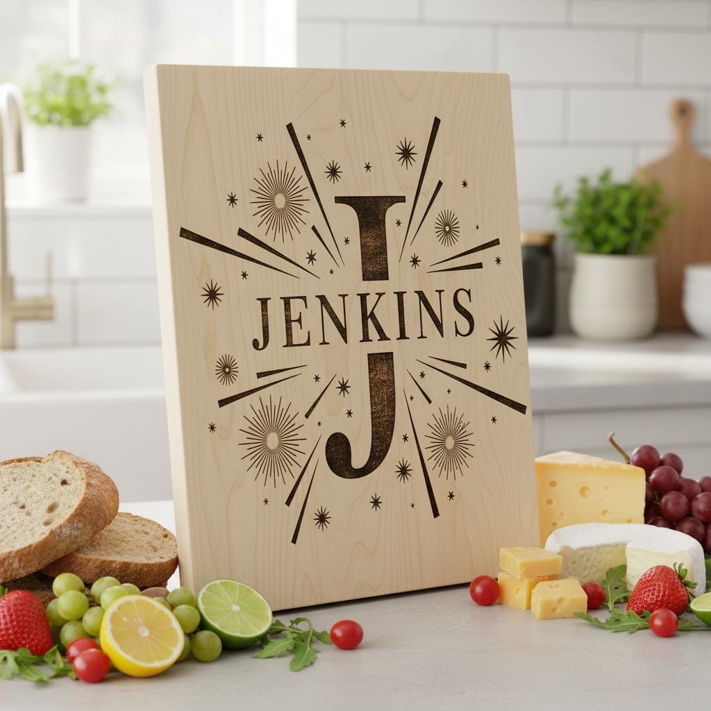 Laser Engraving Alphabet Designs for Personalized Charcuterie Boards Family Names