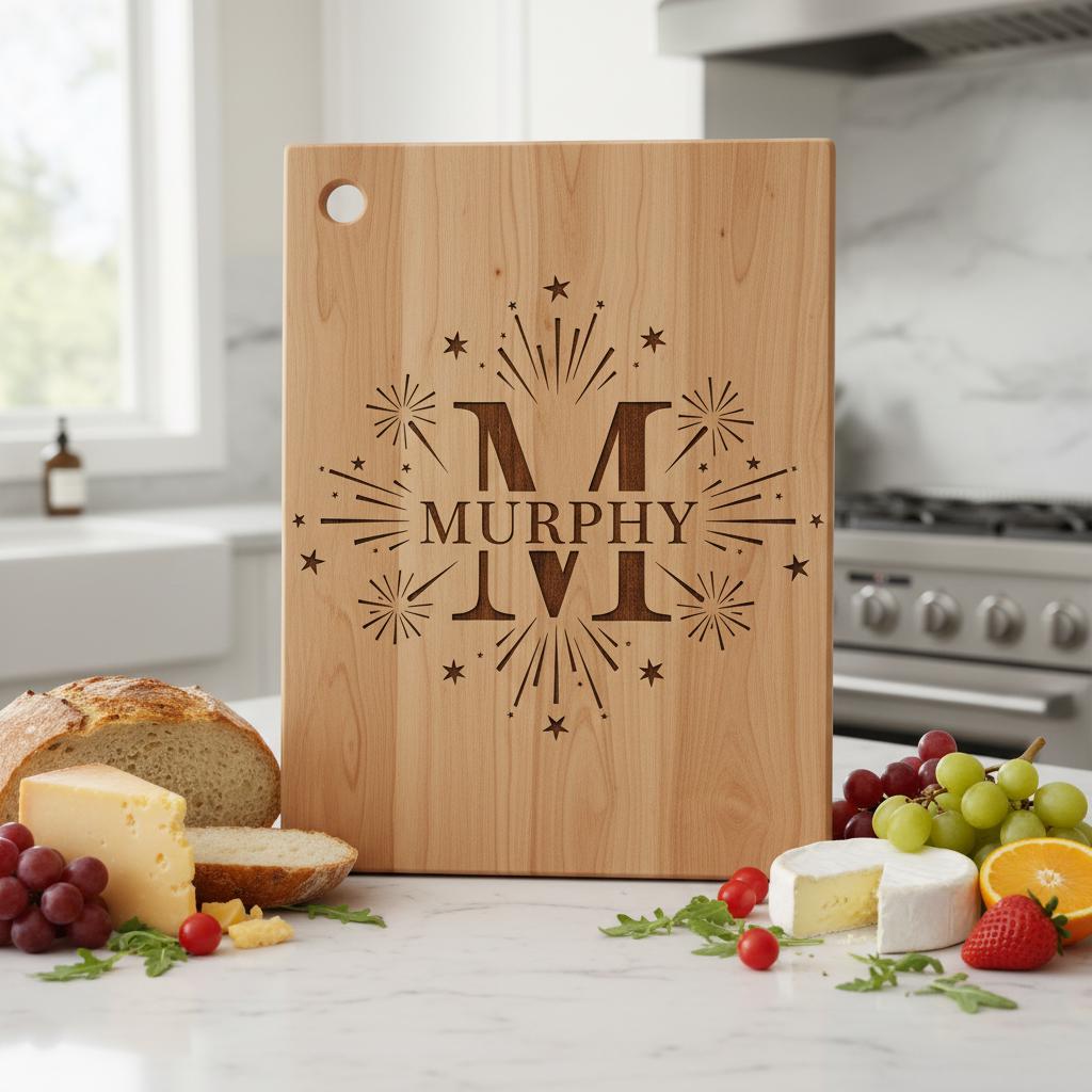 Laser Engraving Alphabet Designs for Personalized Charcuterie Boards Family Names