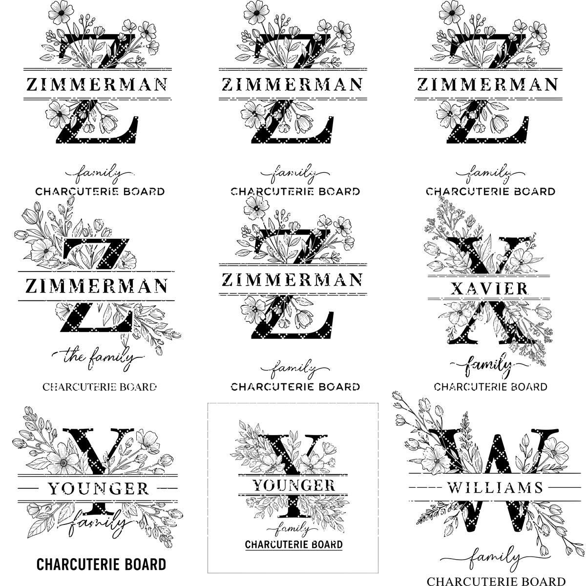 Laser Engraving File Alphabet, Family Monogram Design for Charcuterie Board Engraving