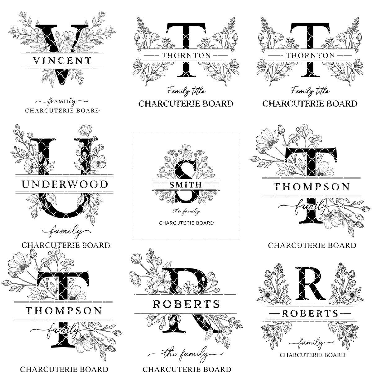 Laser Engraving File Alphabet, Family Monogram Design for Charcuterie Board Engraving