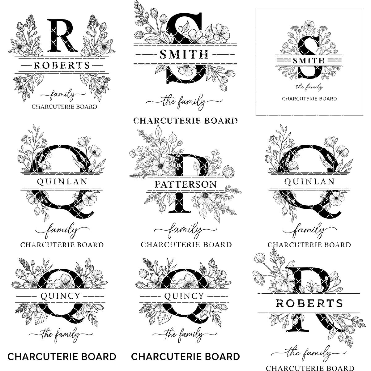 Laser Engraving File Alphabet, Family Monogram Design for Charcuterie Board Engraving