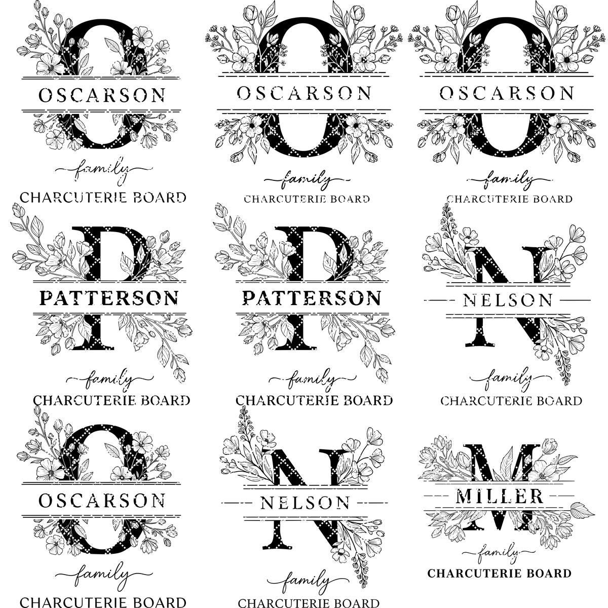 Laser Engraving File Alphabet, Family Monogram Design for Charcuterie Board Engraving