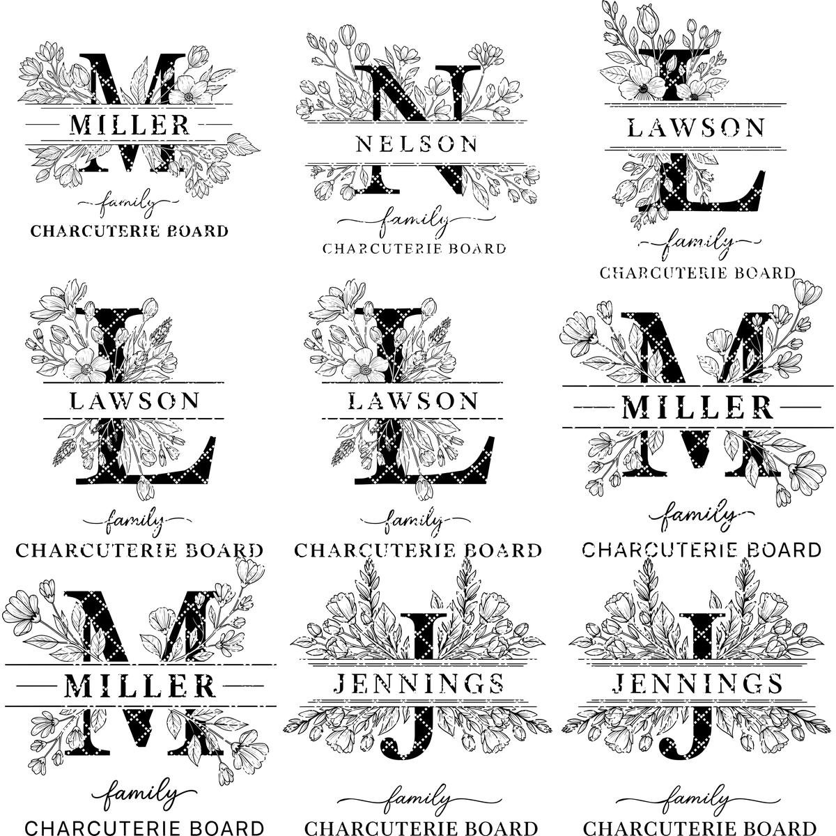 Laser Engraving File Alphabet, Family Monogram Design for Charcuterie Board Engraving