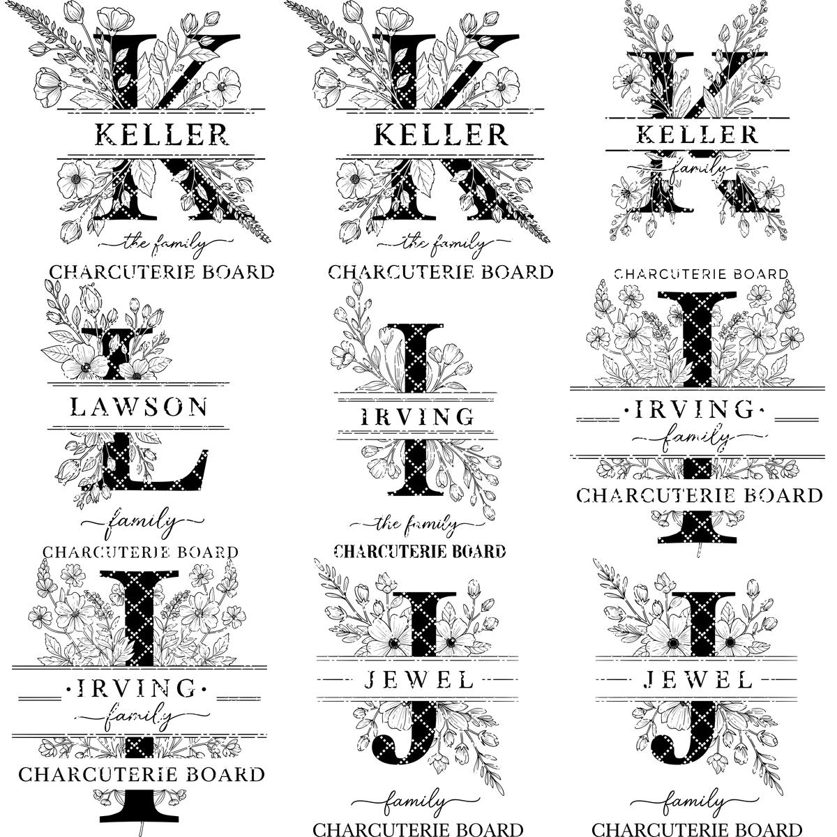 Laser Engraving File Alphabet, Family Monogram Design for Charcuterie Board Engraving