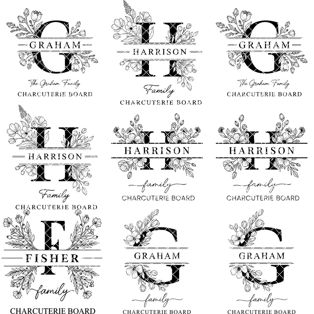 Laser Engraving File Alphabet, Family Monogram Design for Charcuterie Board Engraving