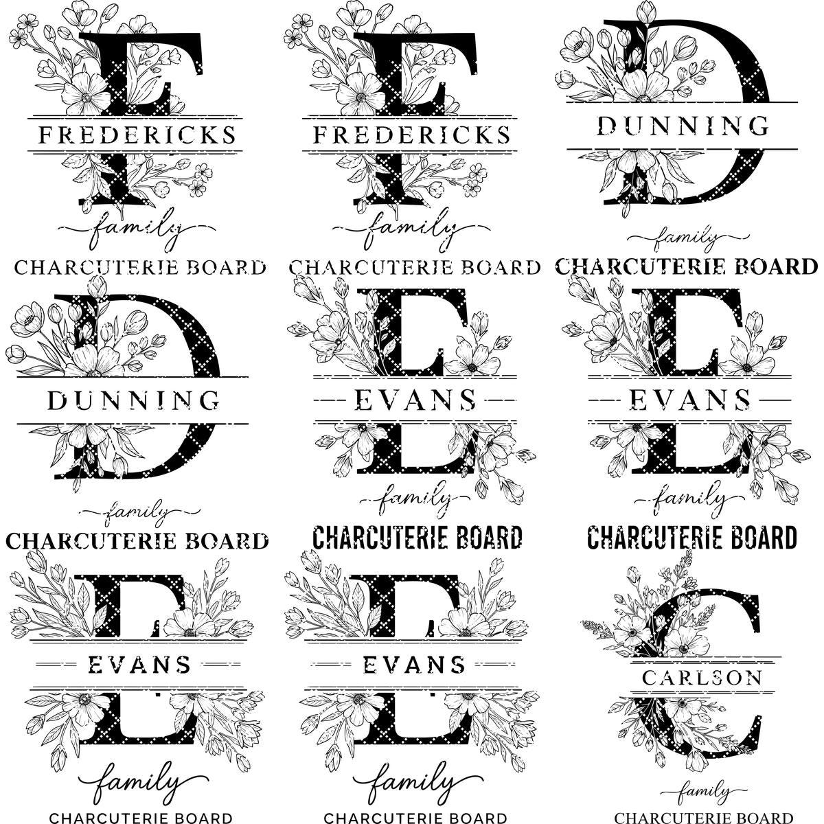 Laser Engraving File Alphabet, Family Monogram Design for Charcuterie Board Engraving
