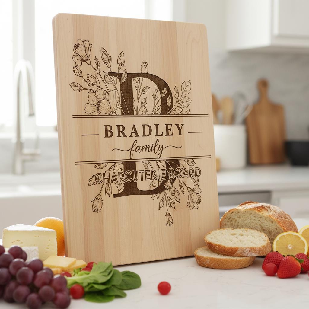 Laser Engraving File Alphabet, Family Monogram Design for Charcuterie Board Engraving