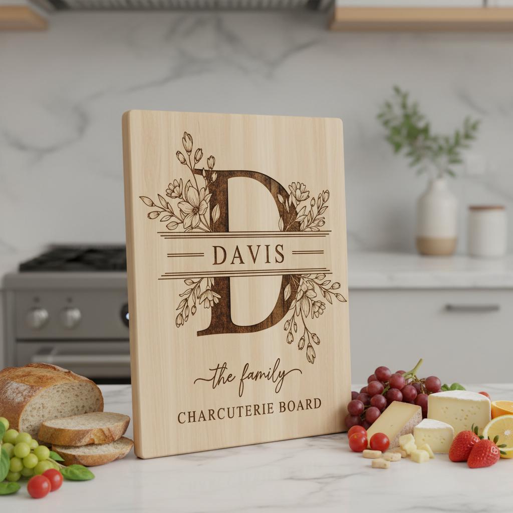 Laser Engraving File Alphabet, Family Monogram Design for Charcuterie Board Engraving