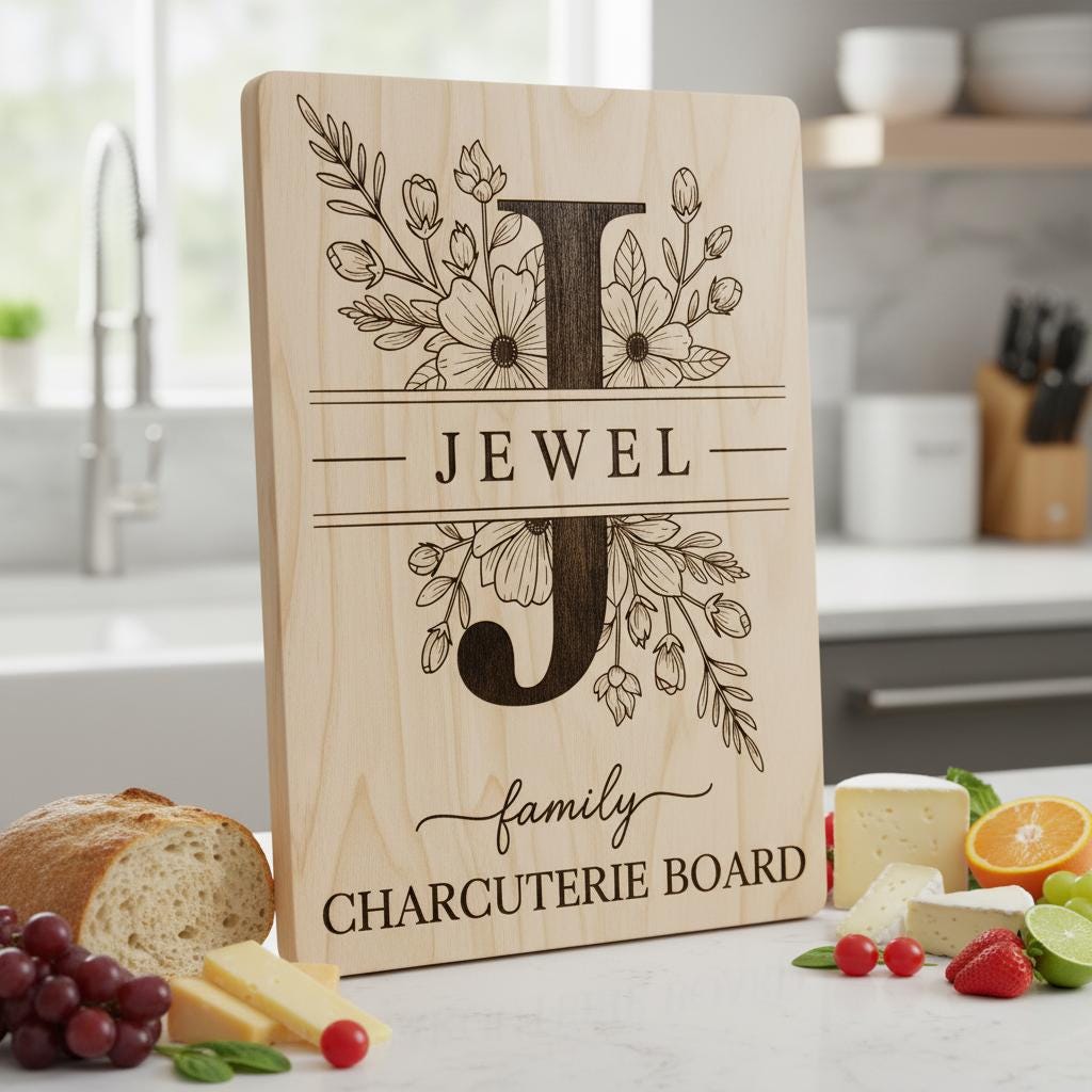 Laser Engraving File Alphabet, Family Monogram Design for Charcuterie Board Engraving