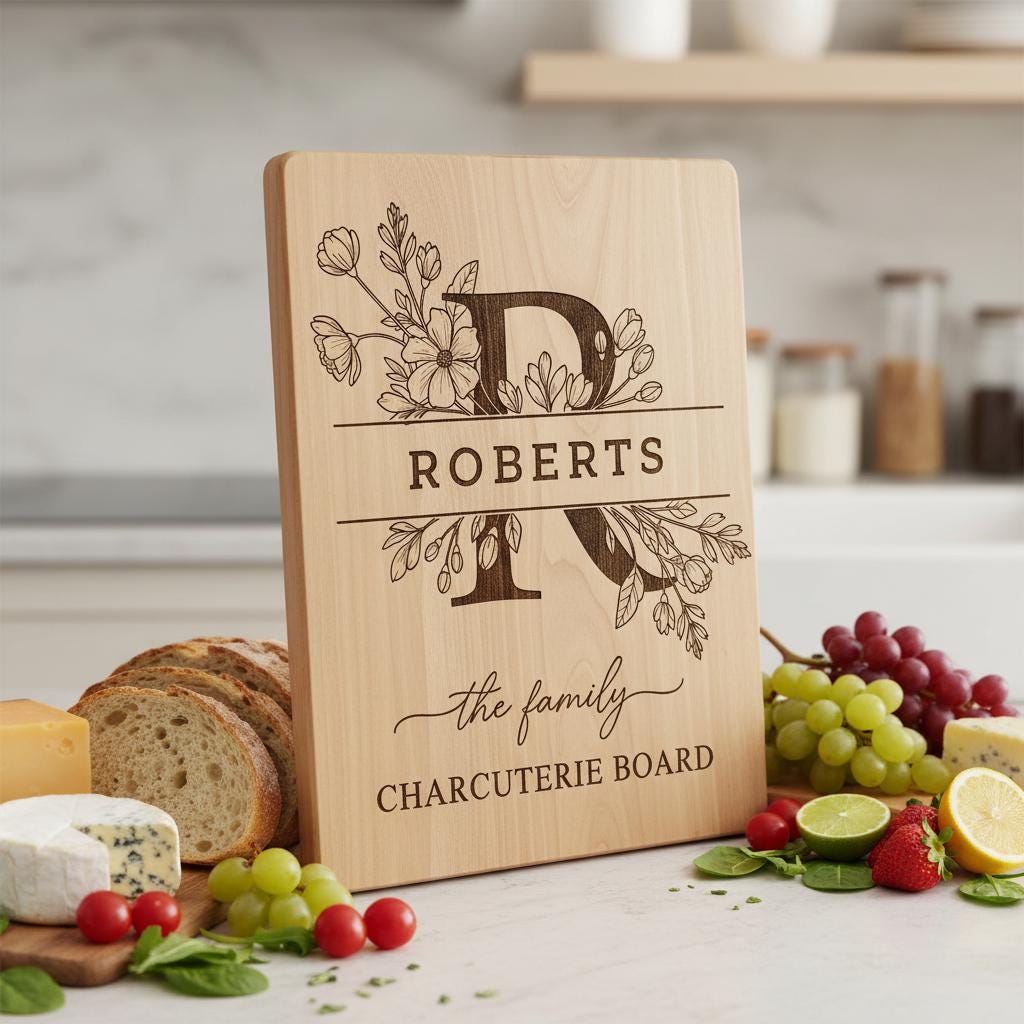 Laser Engraving File Alphabet, Family Monogram Design for Charcuterie Board Engraving