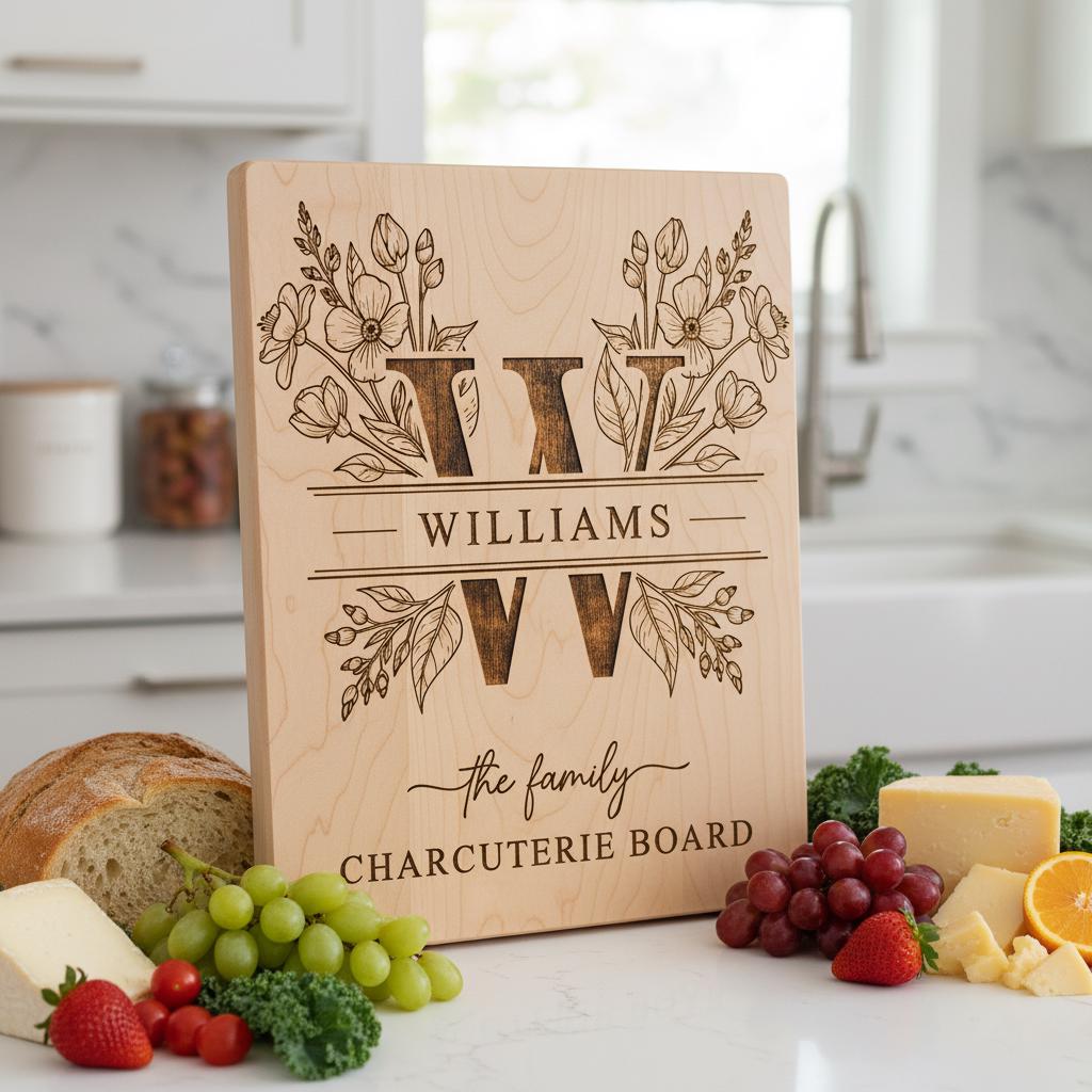 Laser Engraving File Alphabet, Family Monogram Design for Charcuterie Board Engraving