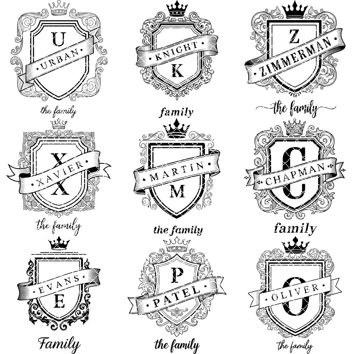 Archivo de grabado láser, monograma de escudo familiar, diseño de escudo real para tablas de charcutería. - Imagen 11