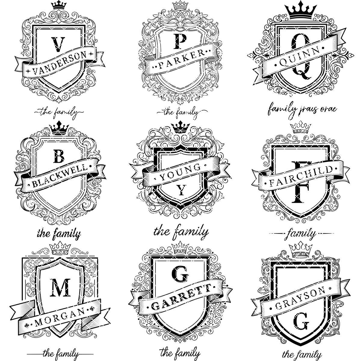 Archivo de grabado láser, monograma de escudo familiar, diseño de escudo real para tablas de charcutería. - Imagen 14