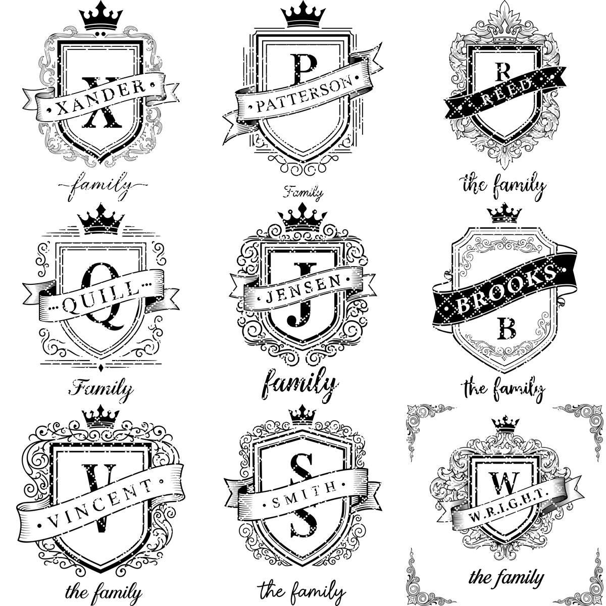 Archivo de grabado láser, monograma de escudo familiar, diseño de escudo real para tablas de charcutería. - Imagen 15