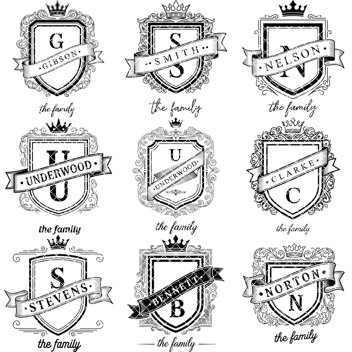 Archivo de grabado láser, monograma de escudo familiar, diseño de escudo real para tablas de charcutería. - Imagen 18