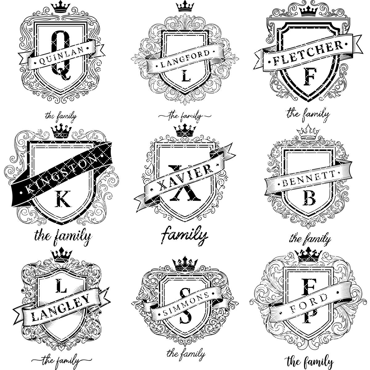 Archivo de grabado láser, monograma de escudo familiar, diseño de escudo real para tablas de charcutería. - Imagen 20