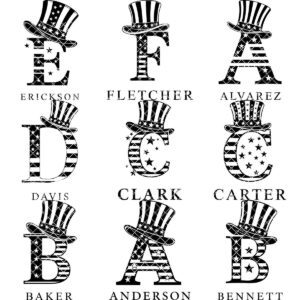 Laser Engraving File, Monogram Alphabet, Patriotic, Family Name, Charcuterie Board
