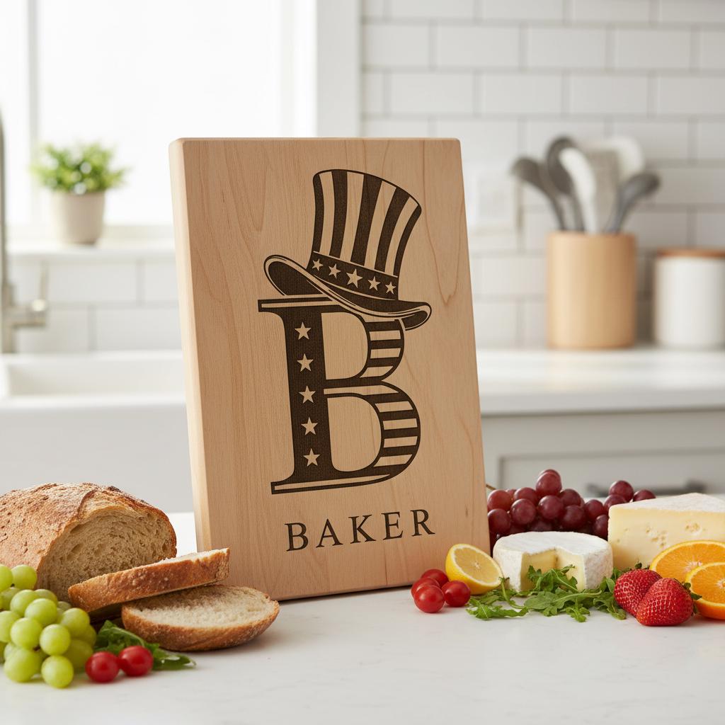 Laser Engraving File, Monogram Alphabet, Patriotic, Family Name, Charcuterie Board