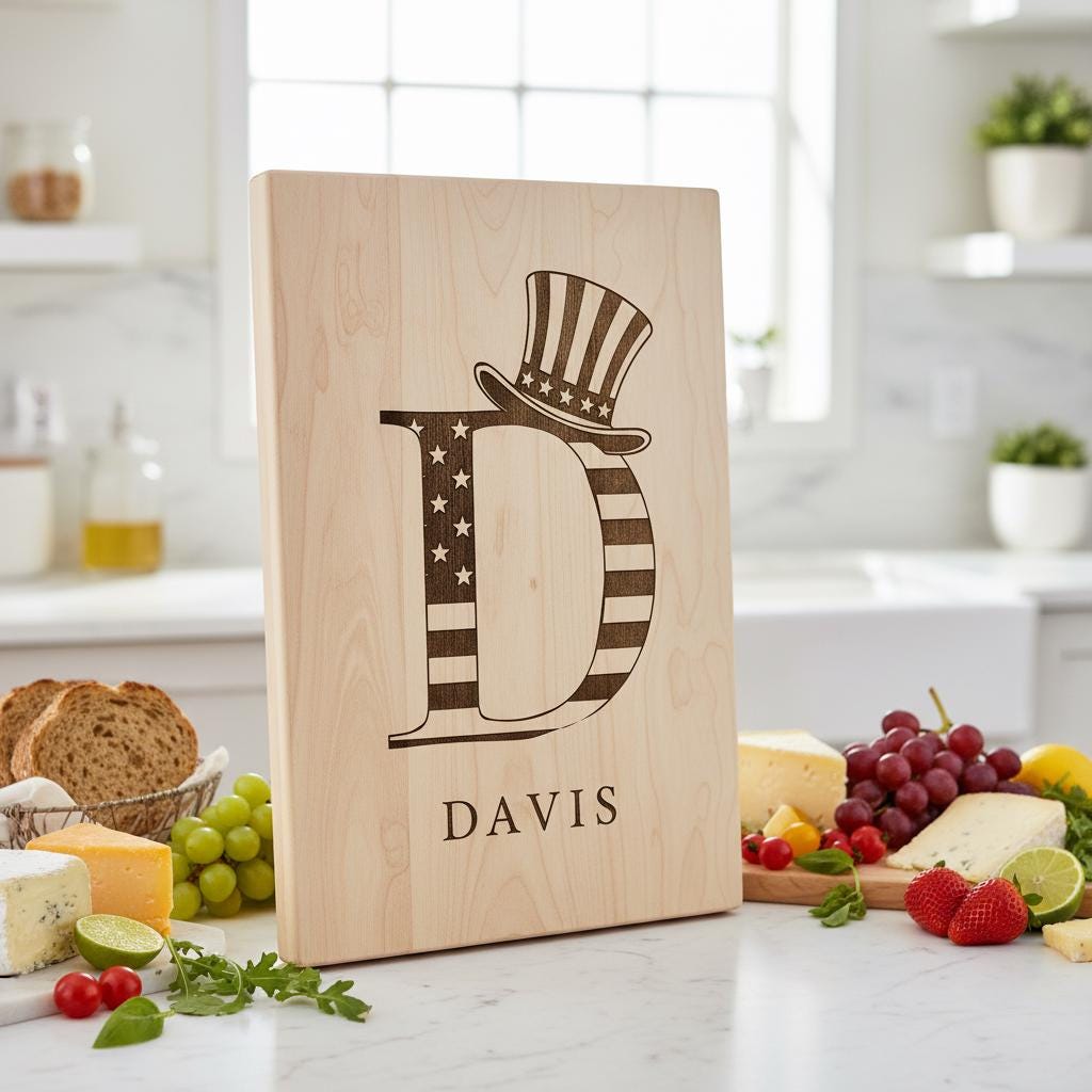 Laser Engraving File, Monogram Alphabet, Patriotic, Family Name, Charcuterie Board