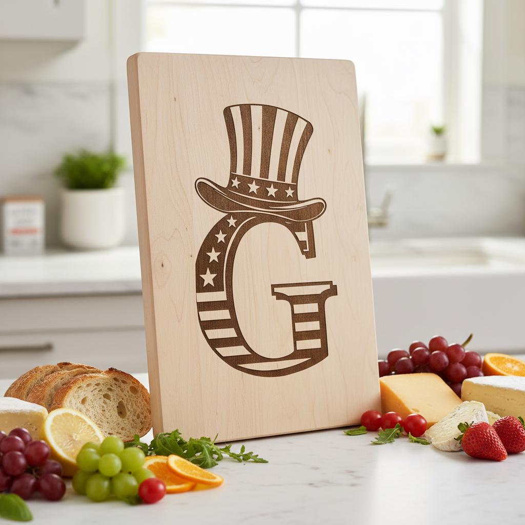 Laser Engraving File, Monogram Alphabet, Patriotic, Family Name, Charcuterie Board