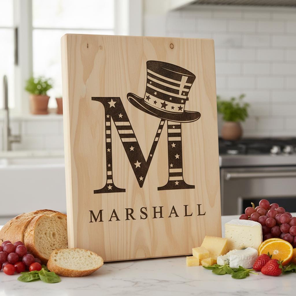Laser Engraving File, Monogram Alphabet, Patriotic, Family Name, Charcuterie Board