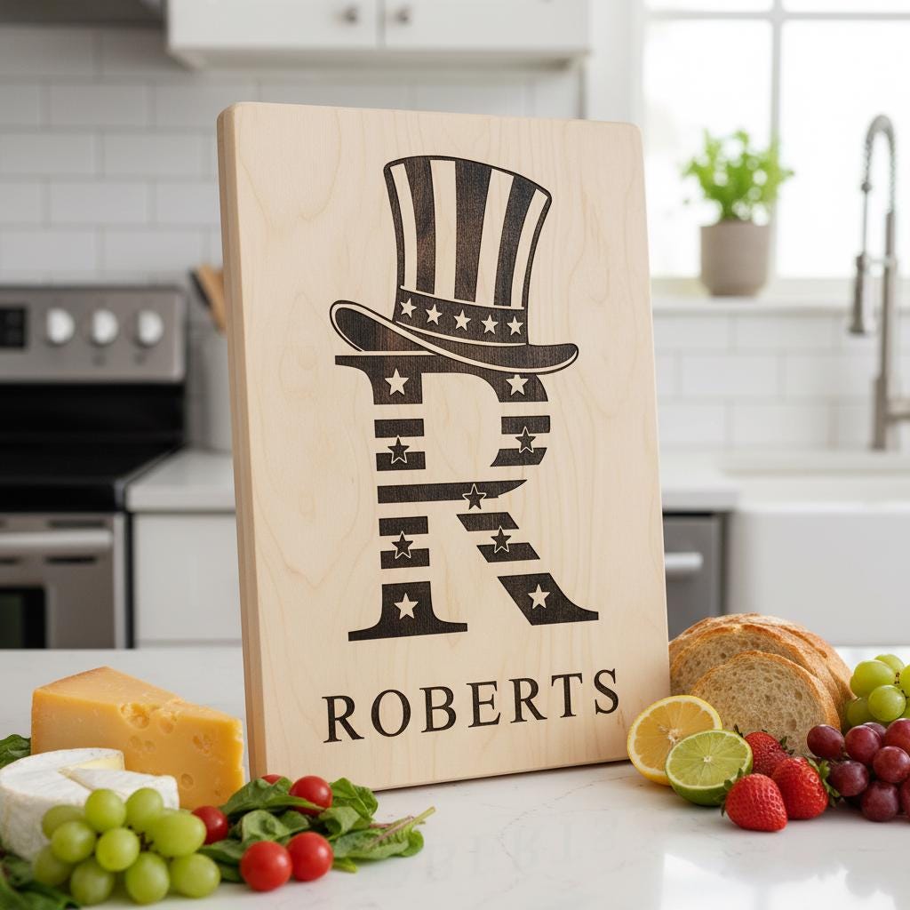 Laser Engraving File, Monogram Alphabet, Patriotic, Family Name, Charcuterie Board