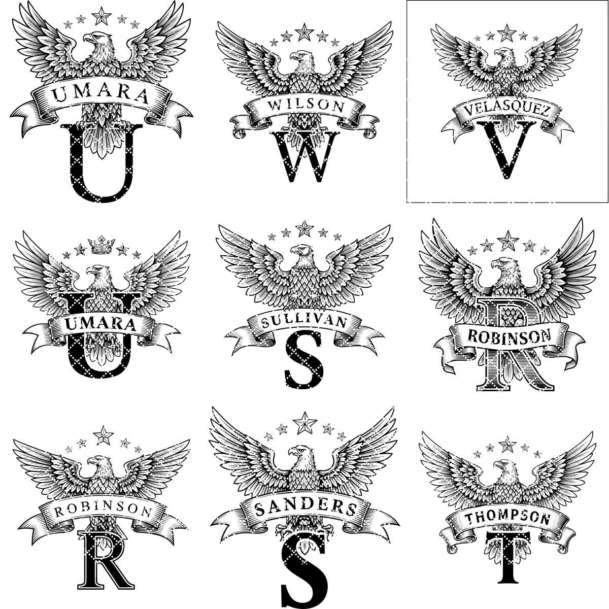 Monogramm Alphabet Laser Gravur Dateien, Charcuterie Brett, Familienname, Adler Design – Bild 11