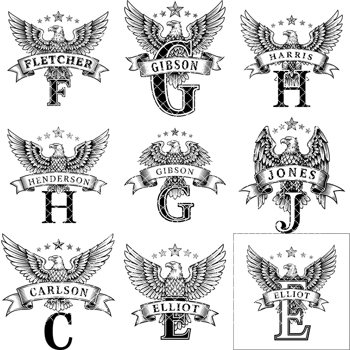 Monogramm Alphabet Laser Gravur Dateien, Charcuterie Brett, Familienname, Adler Design – Bild 14