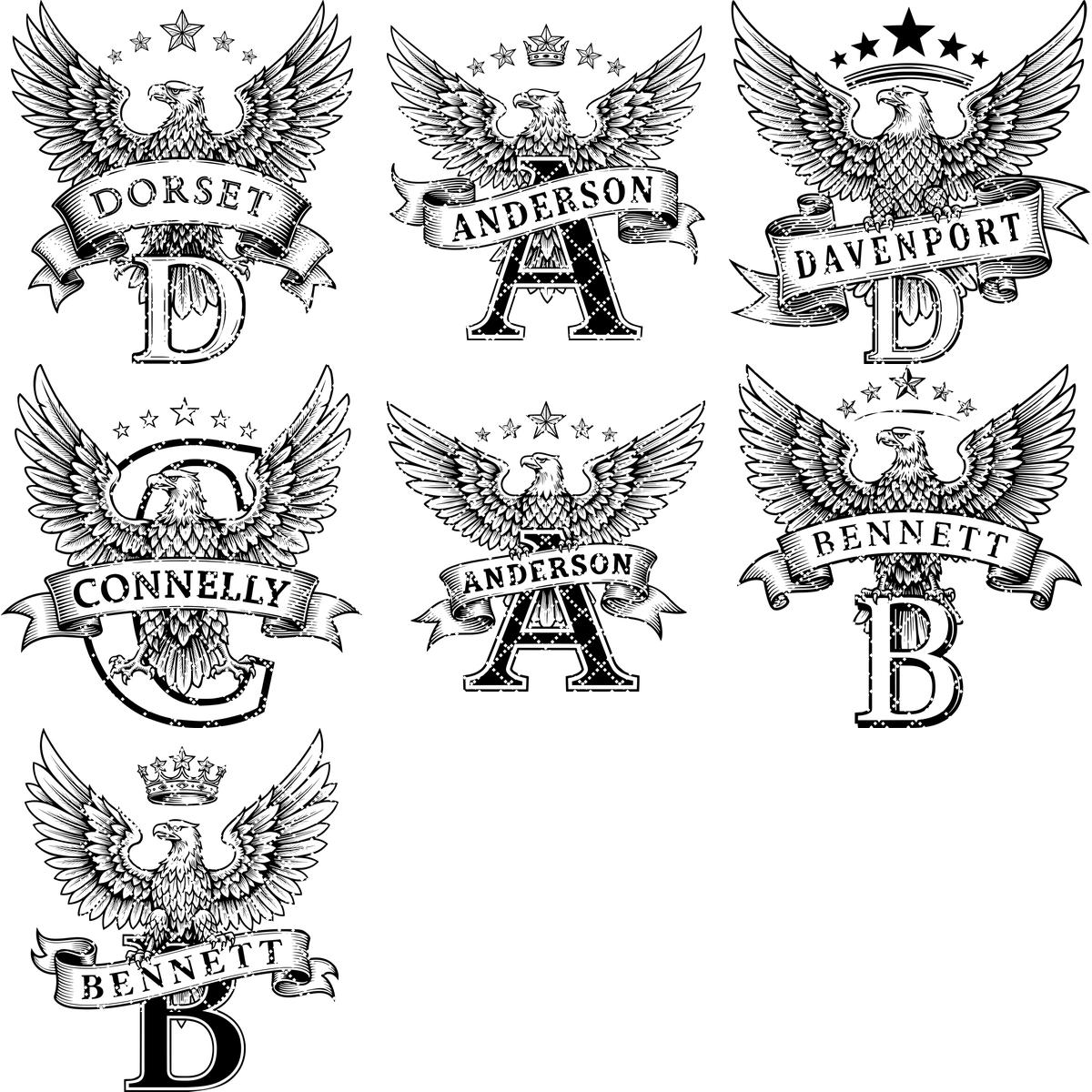 Monogramm Alphabet Laser Gravur Dateien, Charcuterie Brett, Familienname, Adler Design – Bild 15