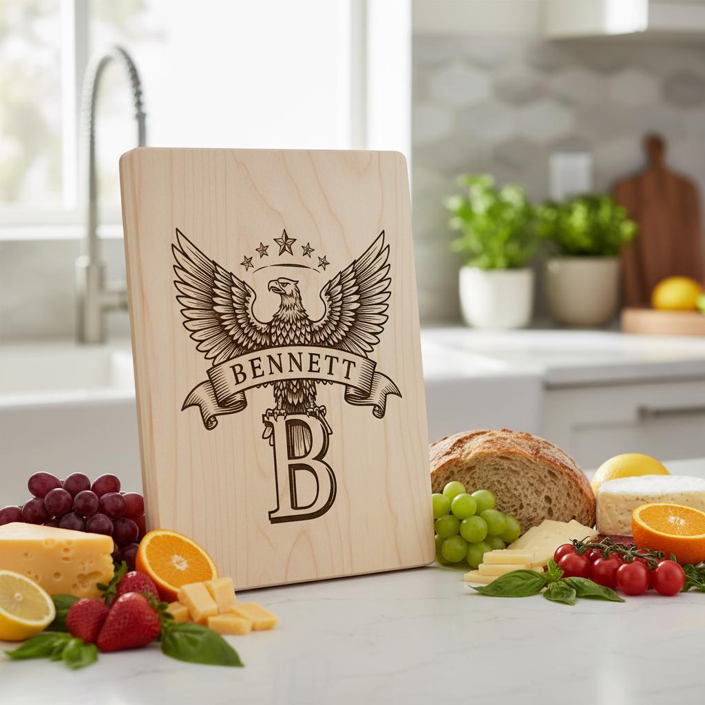 Monogramm Alphabet Laser Gravur Dateien, Charcuterie Brett, Familienname, Adler Design – Bild 2