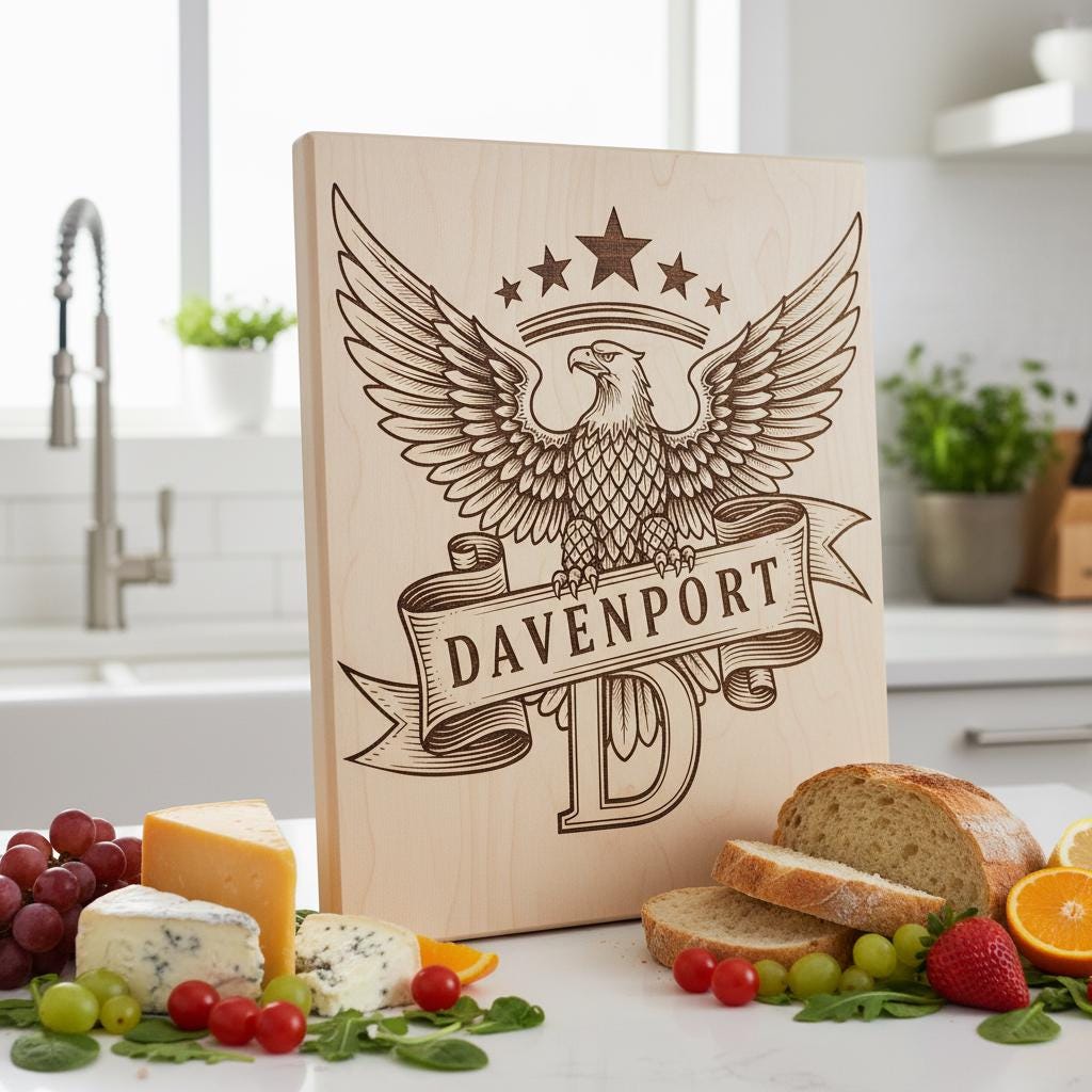 Monogramm Alphabet Laser Gravur Dateien, Charcuterie Brett, Familienname, Adler Design – Bild 3