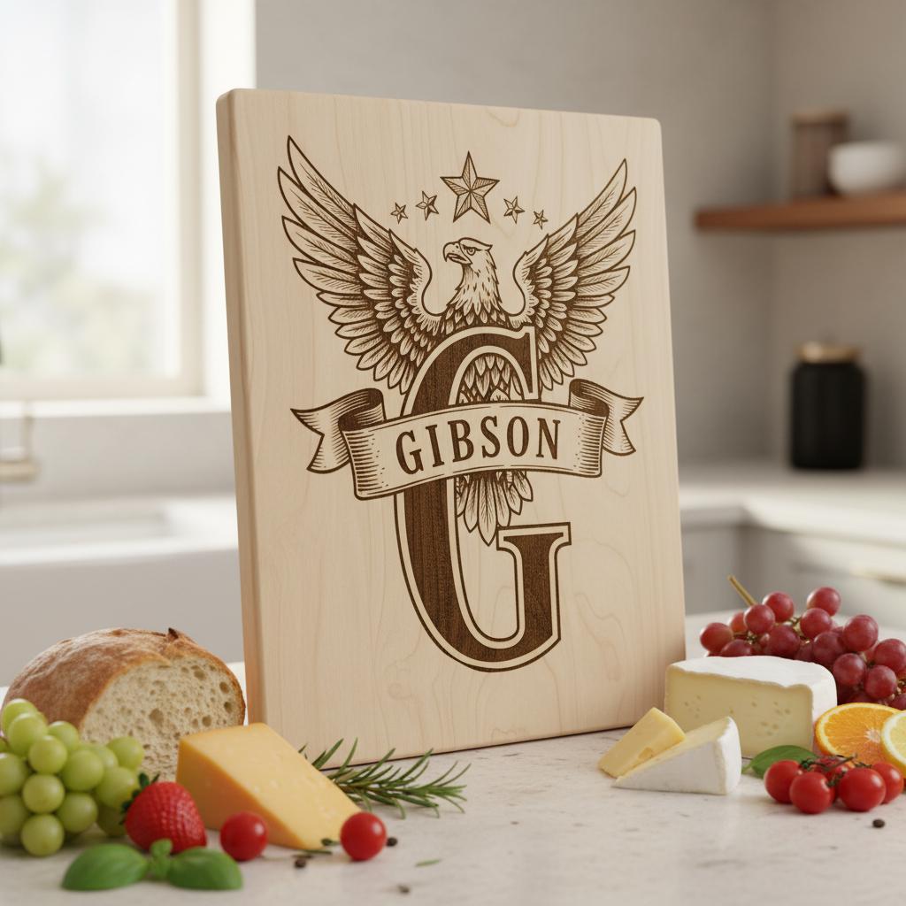 Monogramm Alphabet Laser Gravur Dateien, Charcuterie Brett, Familienname, Adler Design – Bild 4