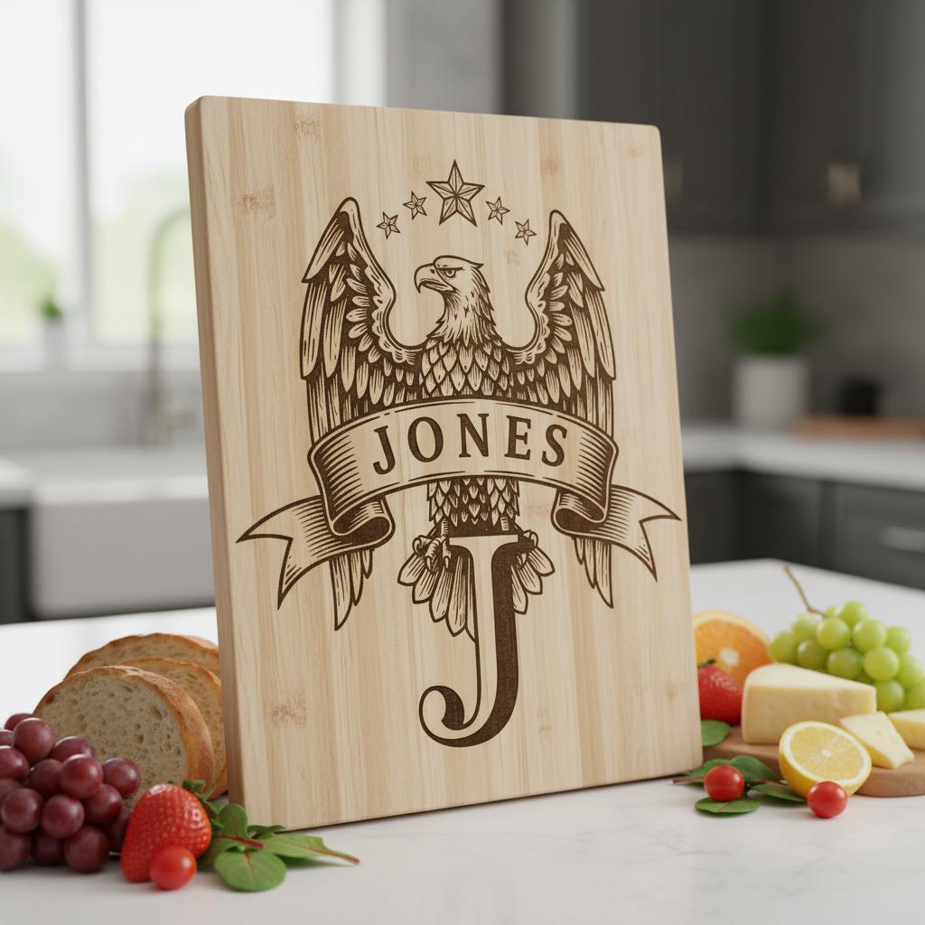 Monogramm Alphabet Laser Gravur Dateien, Charcuterie Brett, Familienname, Adler Design – Bild 5