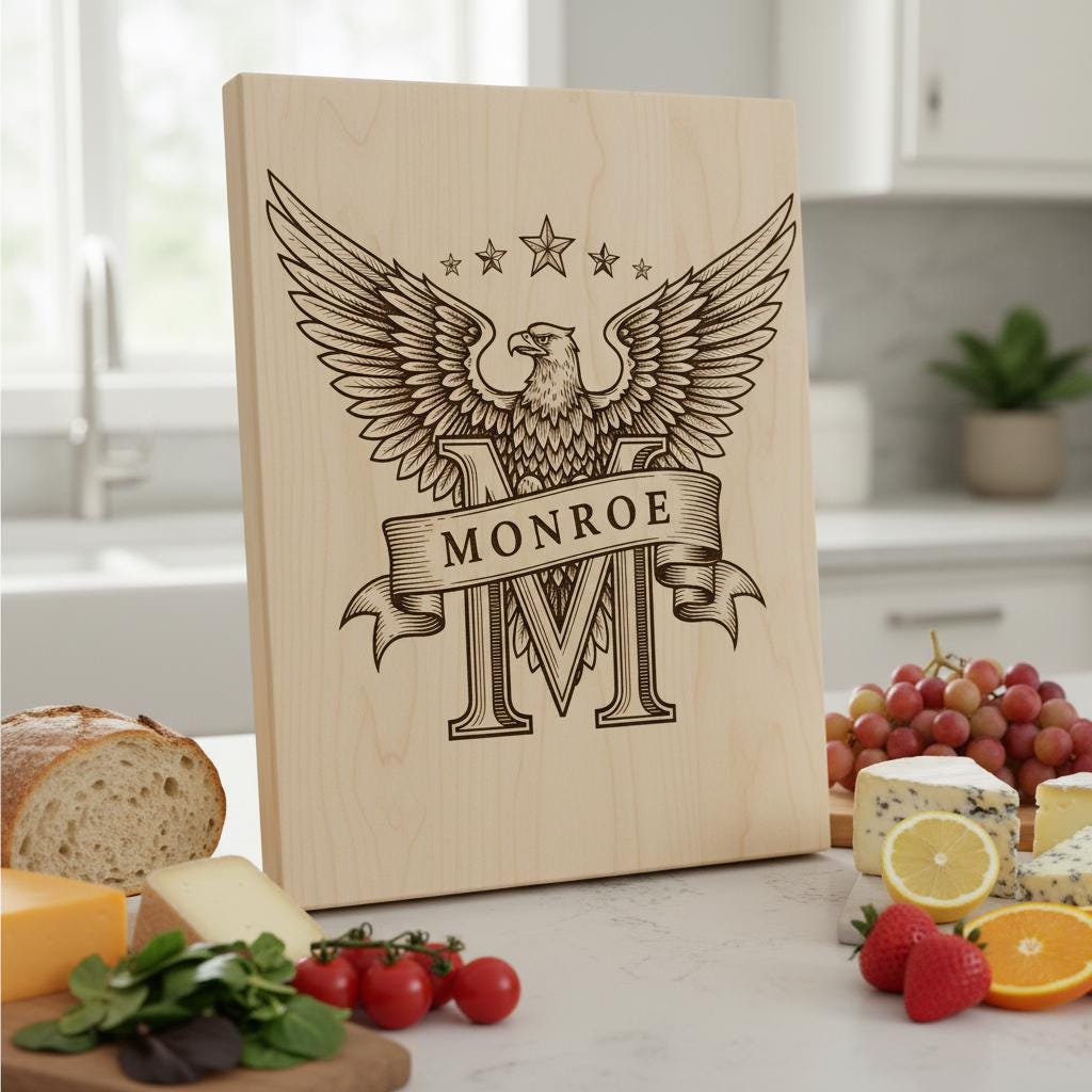 Monogramm Alphabet Laser Gravur Dateien, Charcuterie Brett, Familienname, Adler Design – Bild 6
