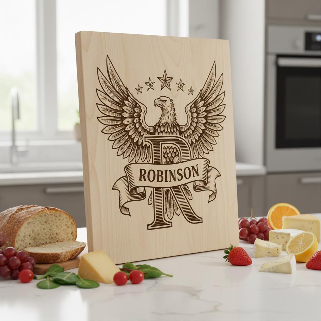 Monogramm Alphabet Laser Gravur Dateien, Charcuterie Brett, Familienname, Adler Design – Bild 7