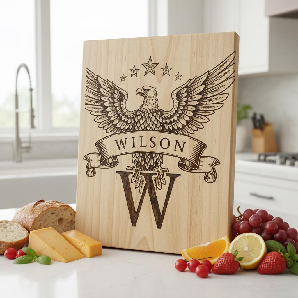 Monogramm Alphabet Laser Gravur Dateien, Charcuterie Brett, Familienname, Adler Design – Bild 9