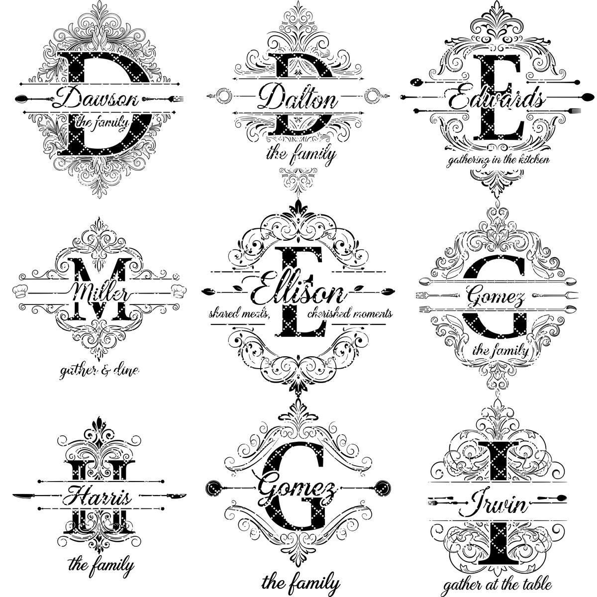 Monogram Bundle 52 Vintage Charcuterie Engraving Files for Family Name Signs