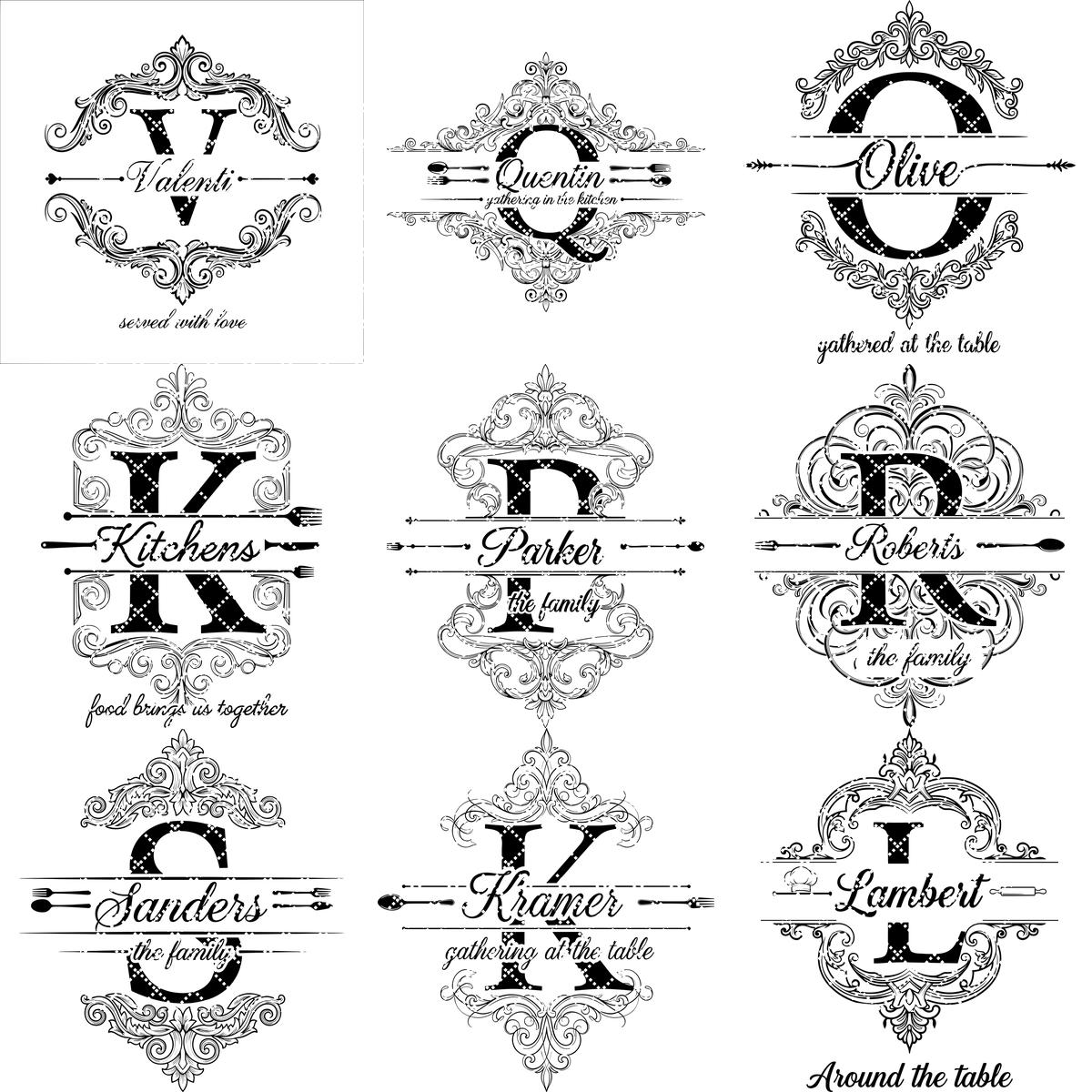 Monogram Bundle 52 Vintage Charcuterie Engraving Files for Family Name Signs