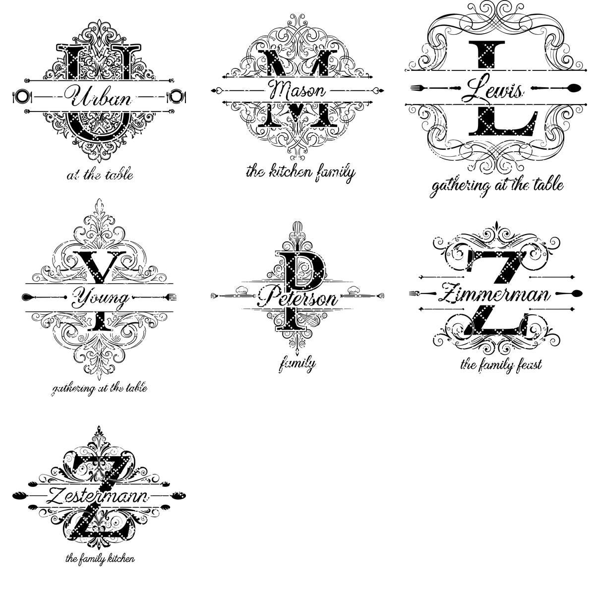 Monogram Bundle 52 Vintage Charcuterie Engraving Files for Family Name Signs