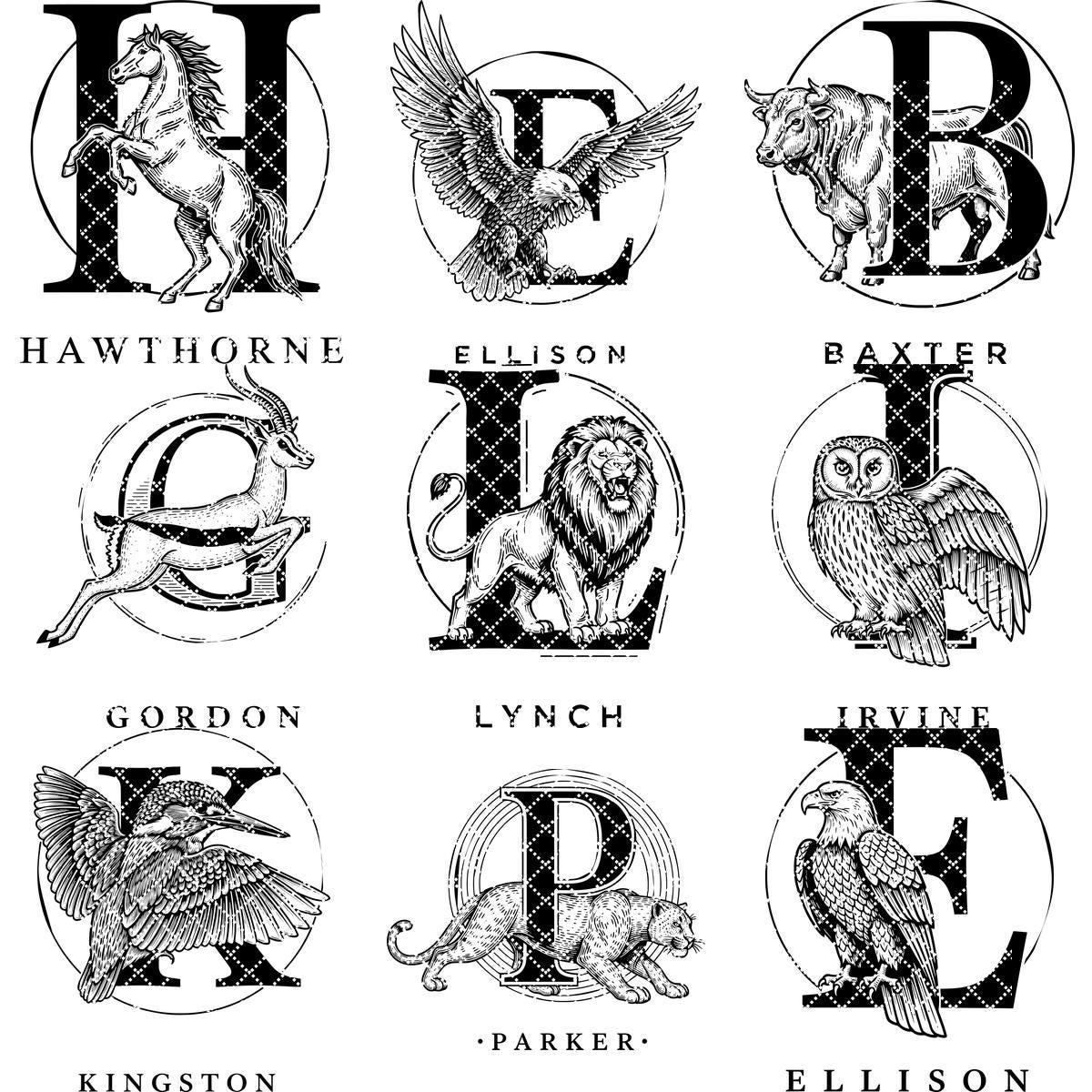 Monogram Bundle for Charcuterie Boards, Vintage Animal Letters, Engraving Gift